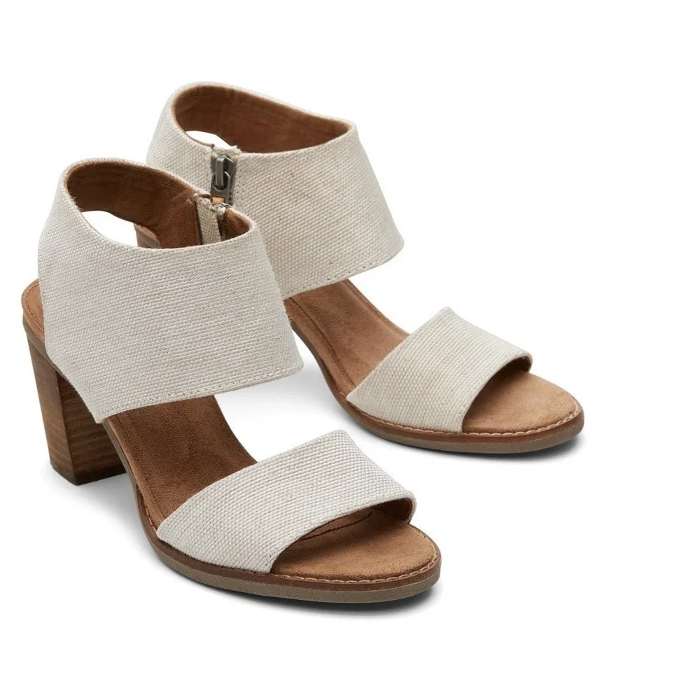 Toms Sandal Womens 11 Natural Majorca Cut Out Block Heels Old Money Clean Girl‎